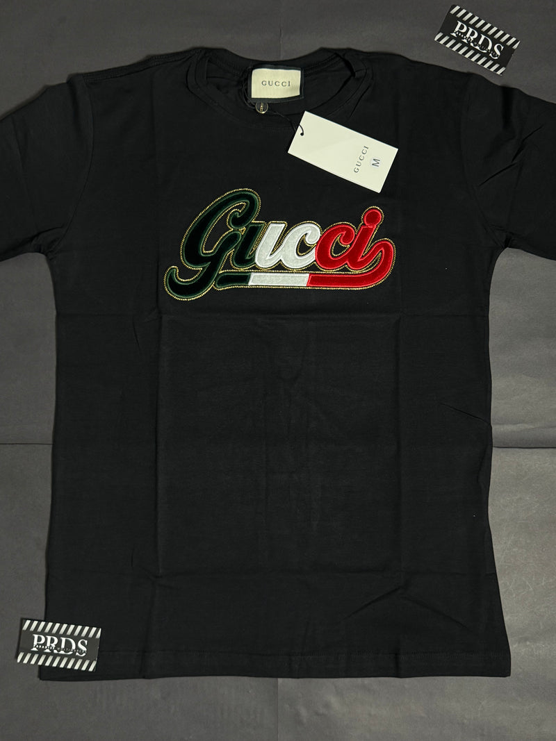 Camiseta Italiana Malha Fria - Gucci Italian - logo em alto relevo Camurça